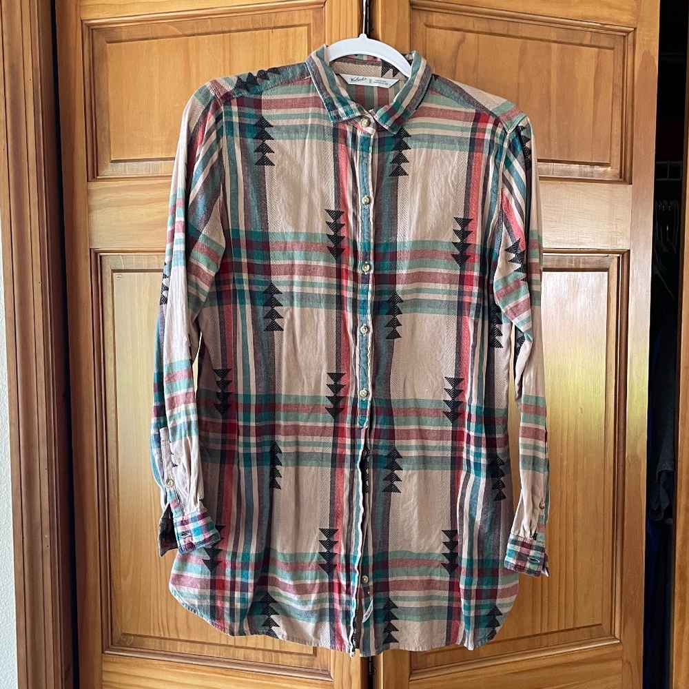 Woolrich Button Down Southwestern Pattern of Plaid and Arrows Shirt